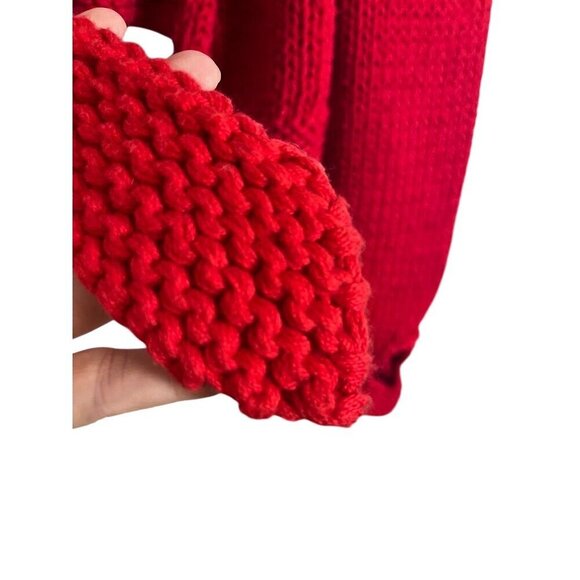 Amano Sweater M Red Hand Knit Cropped Cable Vintage Artsy Festive Luxury Preppy - Picture 9 of 15